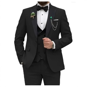 Ensemble de costumes d'affaires pour hommes de haute qualité, costumes formels ajustés pour mariages, costumes trois pièces à simple boutonnage avec perles pour hommes et <span class=keywords><strong>blazer</strong></span> - Product Image 2