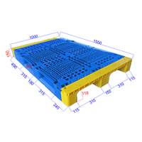 Palette en plastique empilable à grille colorée, à 3 traverses, 1550x1000mm, entrée 4 directions pour entrepôt frigorifique