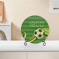 Jam Dinding Bulat Sepak Bola Digital Pintar LED Alarm Kayu Dekorasi Kamar Tidur Modern Klub Logo Kustom Hadiah Suvenir