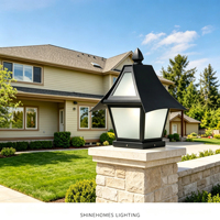 Lampe pilier rétro d'extérieur IP65 étanche en acier inoxydable avec verre dépoli, style pagode, pour villa, clôture, parc, allée, style chinois
