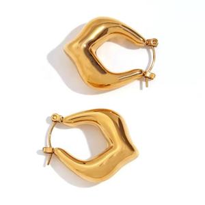 Pendientes de Aro Huggie de Acero Inoxidable con Baño de Oro de 18k, Diseño de Burbuja Irregular Hueca y Gruesa en Forma de U, Joyería de Moda que No se Deslustra - Product Image 1