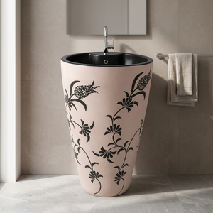 Meilleure vente : Lavabo vasque de salle de bain sur pied, à poser sur comptoir, en céramique, ovale, doré, noir, rouge, blanc, clair - Product Image 1