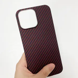 Nieuw Binnen Luxe Mat Zwart Rood Real Aramid Vezel Mobiele Telefoon Hoesje Voor Iphone 13 14 15 Pro