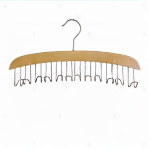 Wood Hanger 12 Hooks Round Shape Multi Functional Belt Scarf Bag Holder Clothes Organizer Natural Wood Color Hook Type - Product Image 1