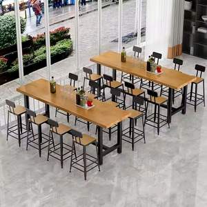 Combinación de silla de <span class=keywords><strong>mesa</strong></span> alta de madera maciza nórdica, <span class=keywords><strong>mesa</strong></span> de barra larga y <span class=keywords><strong>estrecha</strong></span> para el hogar, balcón, pared, tienda de té de la leche al aire libre, diseño Simple - Product Image 2