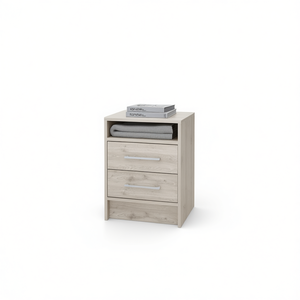 Table de chevet à deux tiroirs Philadelphia avec étagère dissimulée, meuble de chambre à coucher moderne en bois - Product Image 1