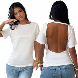 เสื้อยืดผู้หญิงสีขาวเปิดหลัง คอกลม แขนสั้น เซ็กซี่ โชว์หลัง สไตล์ลำลอง ใส่สบาย สำหรับฤดูร้อน แฟชั่นใหม่ 2026 - Product Image 1