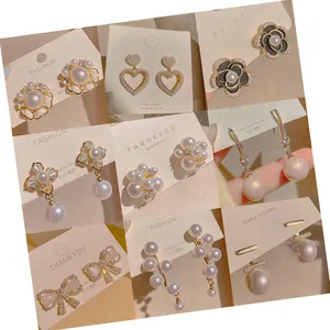 925 Silver Needle Hypoallergenic Pearl Earrings Geometric Flower Bowknot Pearl Drop Earrings for Women
