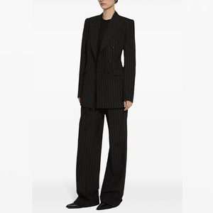 Custom <strong>Black</strong> <strong>Pinstriped</strong> Women's Straight <strong>Trousers</strong> High Waist Elastic Waist Loose Fit Casual Pants Anti-Wrinkle Eco-Friendly - Product Image 4