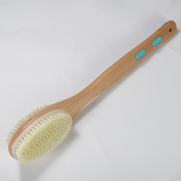 Brosse de douche double face en bois de lotus laqué avec poils de sanglier et nylon, bandes antidérapantes bleues et cordon de suspension blanc