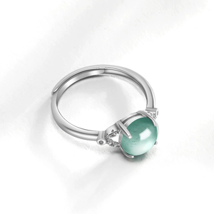 S925 <b>silver</b> <b>ring</b> <b>set</b> with natural A-grade jadeite blue water pearl face ice-grade jade stone, women's style, CC design - Product Image 2