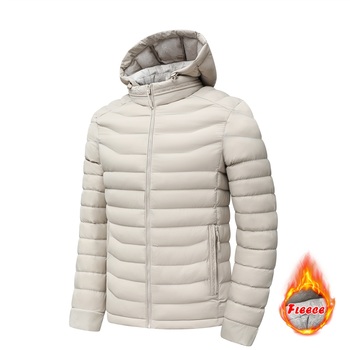 Custom Logo Men's Winter Lightweight Vegan Quilted Puffer Padded Hooded Jacket Fleece Waterproof Plus Size Wholesale