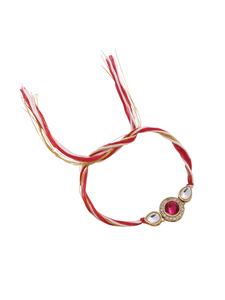Rakhi de Diseño con Piedras Rojas de Alta Calidad y Hilos Sagrados Multicolores para Hermano, Regalo Tradicional Hecho a Mano para Raksha Bandhan - Product Image 3