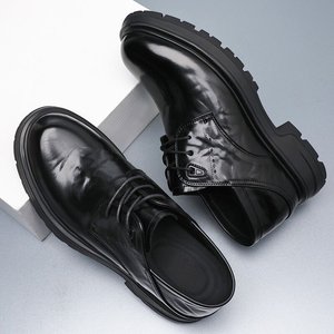 Chaussures Derby pour hommes en cuir véritable, bout rond, décontractées, pour le bureau, respirantes, flexibles, résistantes à l'usure, design classique moderne - Product Image 4