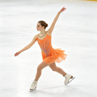 Robe de danse patinage orange avec maille nude, manches longues, motif feuille en strass argenté pour enfants et adultes, compétition et performance