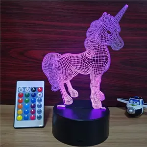 어린이를위한 꿈 유니콘 야간 조명 3D 환상 야간 램프 16 색 변경 원격 제어 룸 장식 선물 어린이