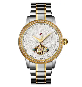 SKMEI 9219 movimento automatico orologio da uomo in rilievo drago luna fase cassa diamante di lusso di affari di moda marmellata tangan