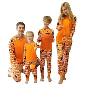 Conjunto de pijamas estampados para família, conjunto de 2 peças de pijamas para subolmação, corpo e calçados, para crianças, dia das bruxas
