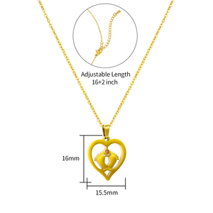 Collar con Colgante de Corazón Chapado en Oro 304 316 con Circonita Cúbica, Huella de Bebé, Joyería Romántica para Uso Diario de Mujer - Product Image 1