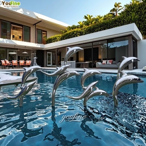 Youfine Tùy Chỉnh Kích Thước Biển Công Viên Cuộc Sống Kích Thước Ngoài Trời Vườn Kim Loại Gương Thép Không Gỉ Cá Heo Điêu Khắc Bức Tượng - Product Image 4