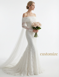 Abito <span class=keywords><strong>da</strong></span> <span class=keywords><strong>Sposa</strong></span> a Sirena <span class=keywords><strong>in</strong></span> Pizzo con Applicazioni di Cristalli, Lunghezza a Terra, 100% <span class=keywords><strong>Cotone</strong></span> Antistatico, Spalle Scoperte, Stile Francese Semplice ed Elegante - Product Image 2