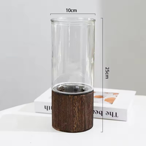 थोक ग्लास <span class=keywords><strong>vase</strong></span> सजावटी नए डिजाइन ग्लास <span class=keywords><strong>vase</strong></span> सजावट के लिए लकड़ी के स्टैंड के साथ लकड़ी के स्टैंड के साथ - Product Image 2