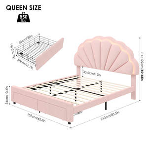 Cadre <span class=keywords><strong>de</strong></span> <span class=keywords><strong>lit</strong></span> rembourré à LED, <span class=keywords><strong>lit</strong></span> réglable pour usage domestique avec autocollants silencieux, tête <span class=keywords><strong>de</strong></span> <span class=keywords><strong>lit</strong></span> à fleurs à double couche - Product Image 3