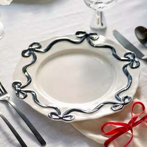 Platos de cerámica redondos con diseño único de lazo y volantes, artículos de decoración para el hogar, regalo, vajilla, plato base para bodas, platos para restaurante - Product Image 1