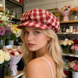 Nouveau Béret en jean à carreaux pour femme, Automne/Hiver, Décontracté, Respirant, Effet amincissant, Chapeau nuage artistique octogonal style newsboy peintre - Product Image 4