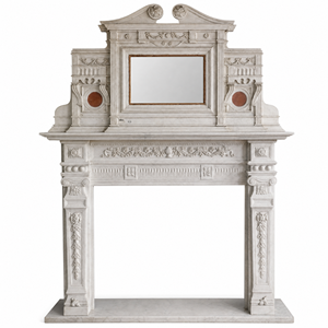 Chimenea Tradicional de Mármol con Tallado Ornamental, de Piedra Blanca, para Interiores, con Leña, para Comedor - Product Image 4