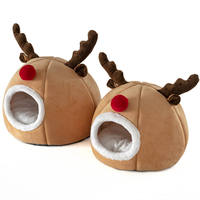 Happy Light Eco-Friendly Solid Christmas Reindeer Cat House Indoor Playing Winter Plush 100% Cotton Polyester-Filled Cats Beds