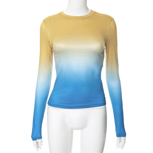 2024年韓国ファッションニット長袖OネックTシャツ女性服ブラウス - Product Image 5
