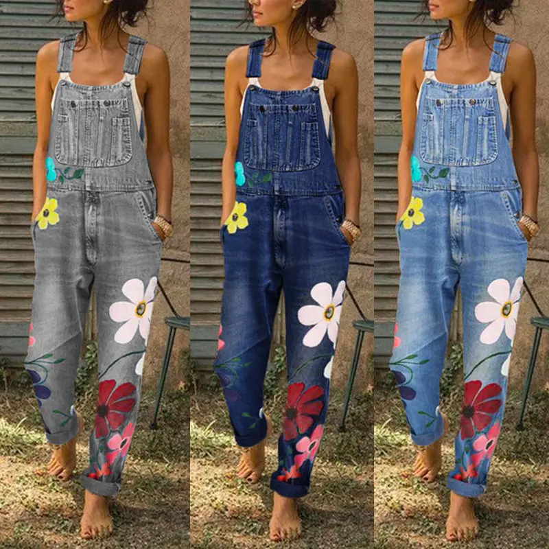 Wholesale New european style women overall denim jumpsuit suspender jeans