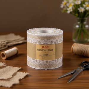 Nastro di lino ILAN 30 cm x 1,8 m con bordo in pizzo per artigianato e decorazioni - Product Image 3