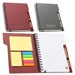 Personalizado de metal duplo espiral ECO friendly livro caderno Espiral com caneta e notas de papel para o presente da promoção escritório