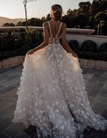 Ruolai HL569 bretelles spaghetti fermeture éclair dos 3D fleur patchs broderie dentelle appliques robe de mariée