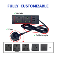 Multiprise encastrable sur mesure, norme britannique, avec 2 prises et 2 ports de charge USB Type-A, pour bureau ou table.