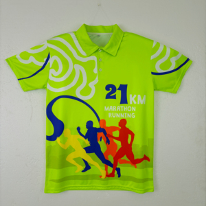 Polo deportivo personalizado 21k sublimado, de malla de secado rápido, color fluorescente, para maratón, correr y trabajo, con tecnología Dry Fit. - Product Image 1