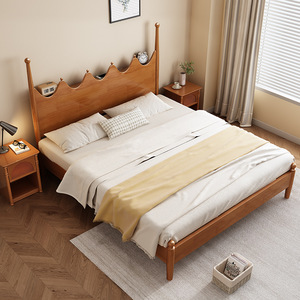 Cherry Wood Solid Wood <b>Bed</b> 1.8M <b>Double</b> Platform <b>Bed</b> Durable Bedroom Furniture Master Bedroom Nordic Style - Product Image 1