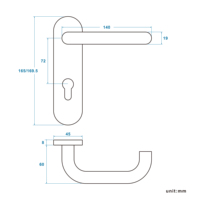 Poignée de porte industrielle en acier inoxydable SS2003 72 mm de diamètre central avec noyau en laiton standard EN1906
