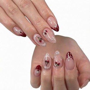 Faux ongles carrés 3D faits à la main, effet brillant, motif champ de lavande - Product Image 4