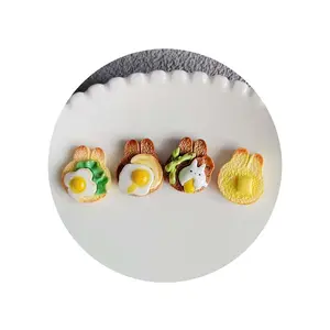 Novo doce cabochão de pão em forma de coelho de desenho animado Kawaii, 100 unidades, com ovos fritos, resina, parte traseira lisa, para artesanato de joias DIY