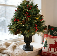 Sapin de Noël artificiel pré-éclairé de 1,20 m en PE+PVC écologique de haute qualité avec décorations de baies rouges et de pommes de pin, base en tissu pour les fêtes