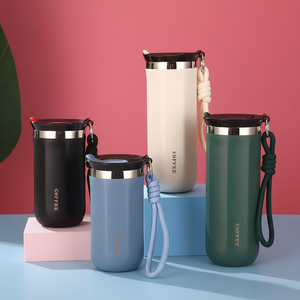 Nueva taza de café aislada con cuerda de acero inoxidable con tapa, taza de agua para oficina de negocios, botella de coche, regalo publicitario para bebidas frías - Product Image 1