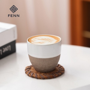 Tasse à expresso et cappuccino en céramique beige FENN avec logo personnalisé, 130 ml, tasse à café et à thé en poterie, tasse en argile pour cadeau - Product Image 2