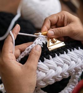 Black and White <b>Braided</b> Handmade Purse Luxury Ethnic Stylish Pearl Two Straps Purse Boho Shoulder Bag Cotton <b>Cord</b> Weaving - Product Image 4