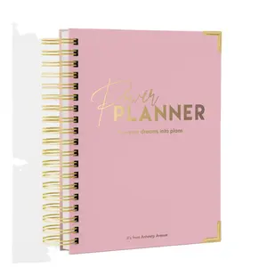 Benutzer definiertes Logo A5 Spiral Ziel Tagebuch Journal Pink Business Planner Agenda und Notebook Geschenk box Set