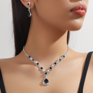Conjunto de joyas de novia para mujer, collar y pendientes de lágrima de cristal, conjunto de dos piezas, accesorios para vestidos de noche