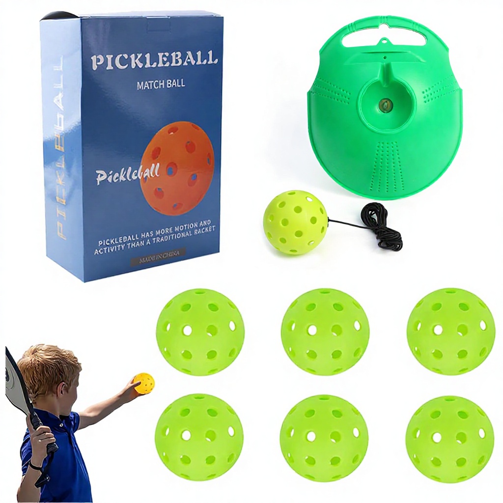 Pickleball Single-Player Trainer with Net 40-Hole High-Elastic PE Dimpled Balls Beginner Practice 360g Set