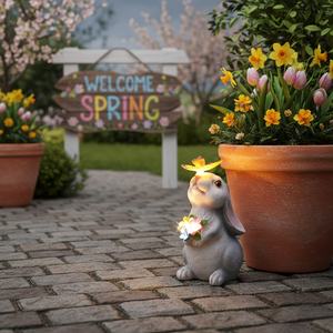 Ornement de <span class=keywords><strong>jardin</strong></span> extérieur en résine, lapin antique, best-seller transfrontalier, artisanat animal lumineux solaire fait main pour Pâques - Product Image 2